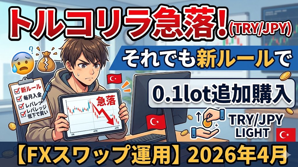 【FXスワップ運用報告】2026年4月：トルコリラ急落！それでも新ルールで0.1lot追加購入