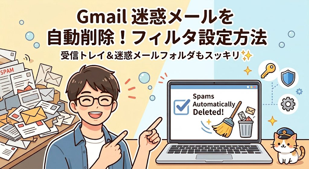 【Gmail】キーワードで迷惑メールを自動削除する方法