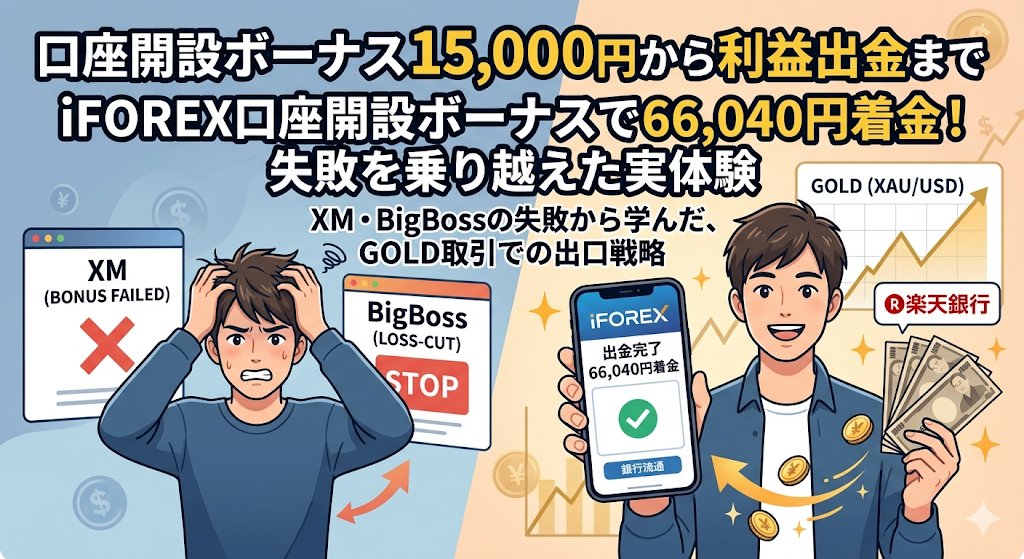 【実体験】iFOREX口座開設ボーナスで66040円を出金！XM・BigBossの失敗から学んだこと