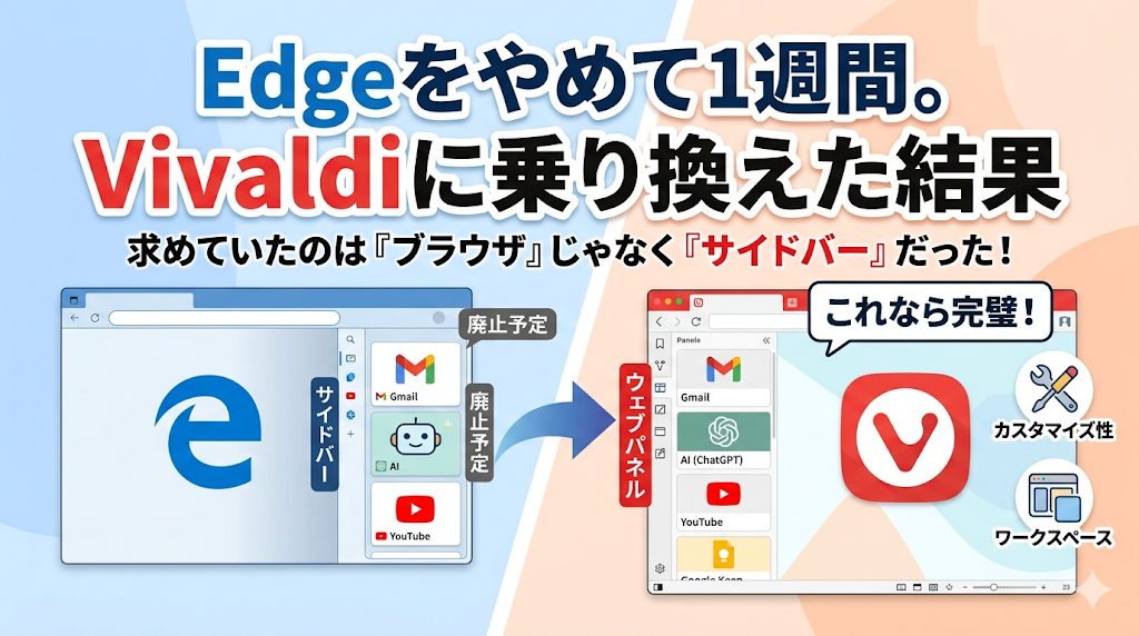 【実録】Microsoft Edgeのサイドバー終了に備えてVivaldiへ乗り換えたら1週間で普通に定着した話
