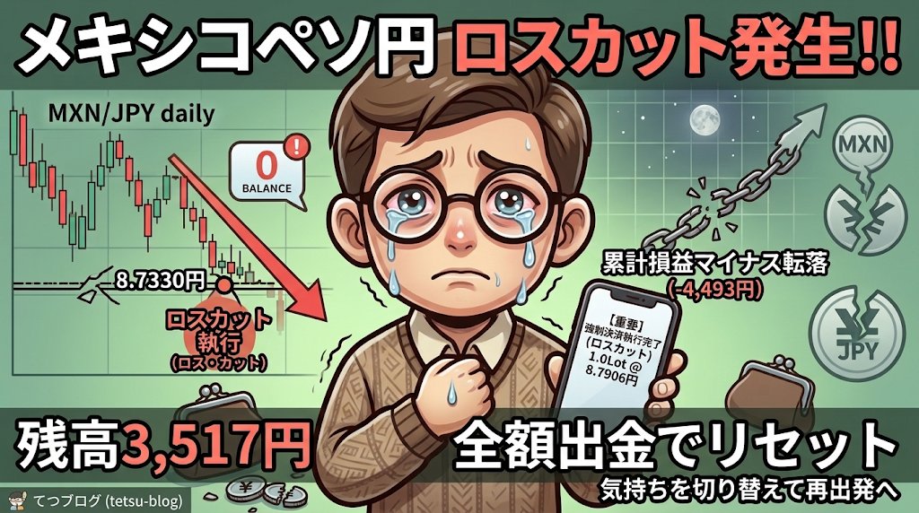 【FXスワップ運用報告】攻めた結果ロスカット発動…累計損益マイナス転落と口座リセット＆今後の戦略